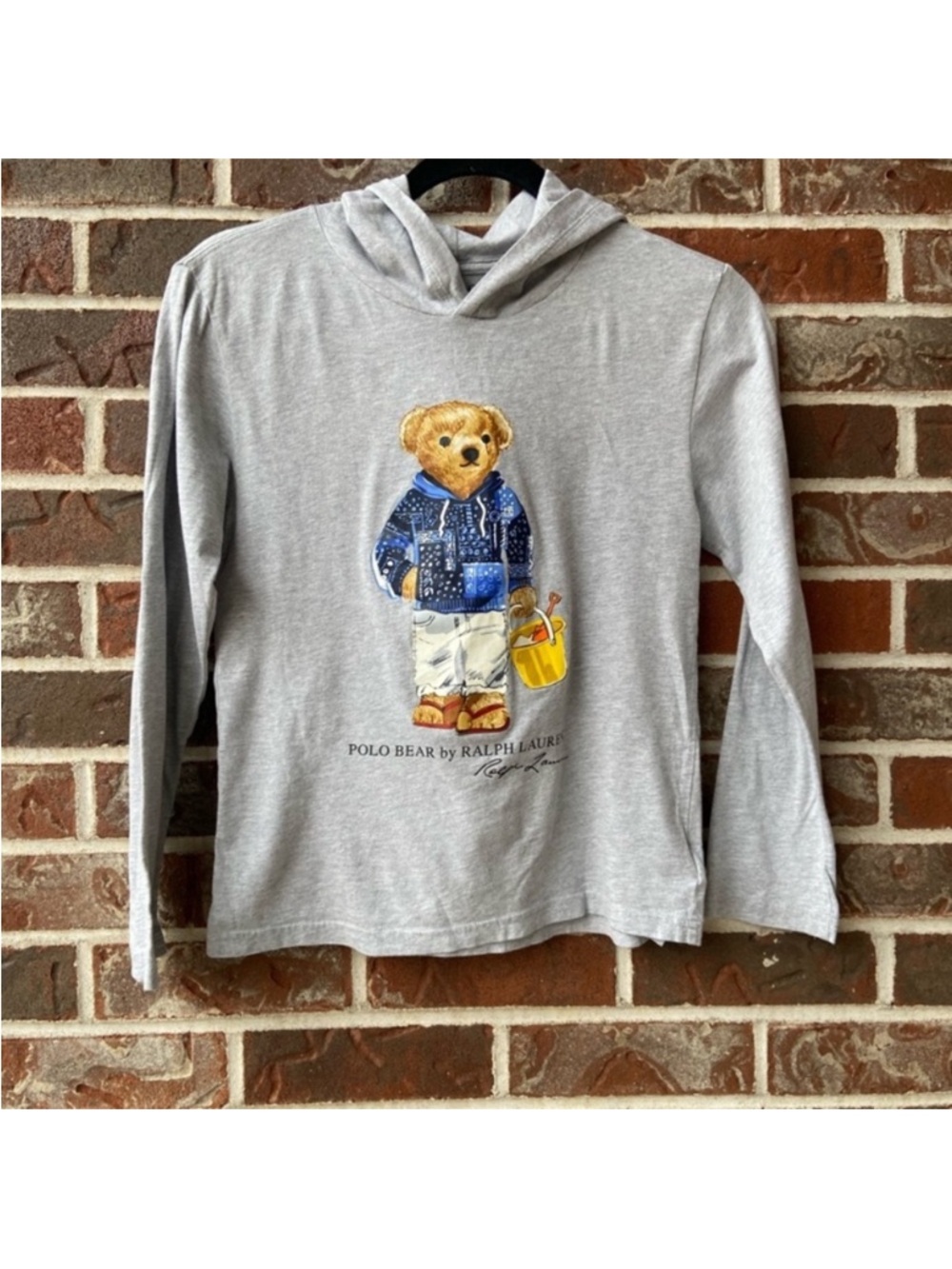 B1G2F 🚨 Ralph Lauren Kids' Grey Polo Bear Hooded Long Sleeve Top